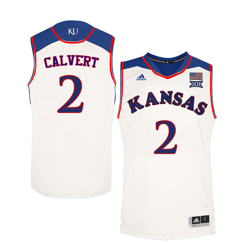 Men Kansas Jayhawks #2 McKenzie Calvert College Basketball Jerseys-White - Click Image to Close